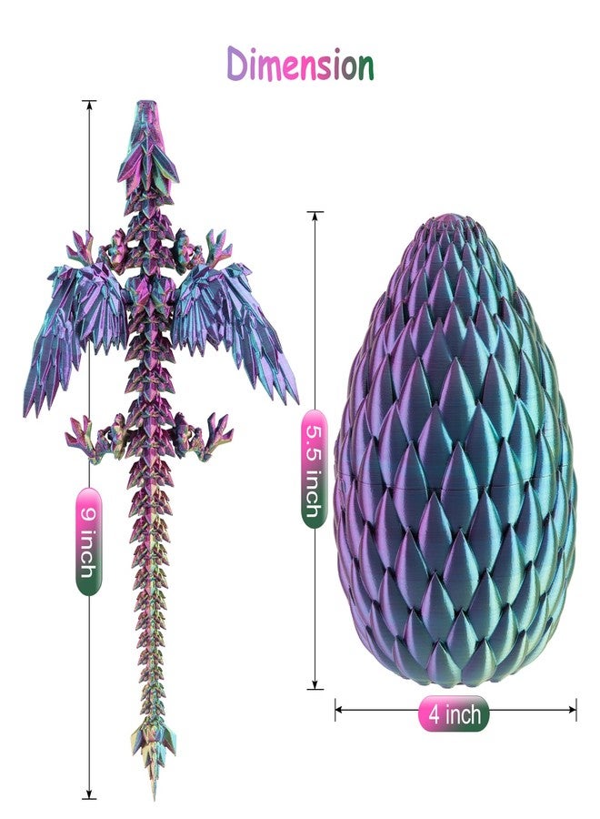 Dxldfks 3D Printed Dragon with Egg, Articulated Crystal 9" Winged Dragons and 5.5" Eggs for Easter Basket Stuffers Home Office Decoration Gift, PurpleYellowBlue - Image 2